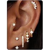 MILACOLATO 6 Pairs 925 Sterling Silver Earrings for Women Trendy, 14K Gold Plated Small Huggie Hoop Earrings Set, Hypoallergenic Stud Earring Stacks CZ Cartilage Earring Sets for Multiple Piercing