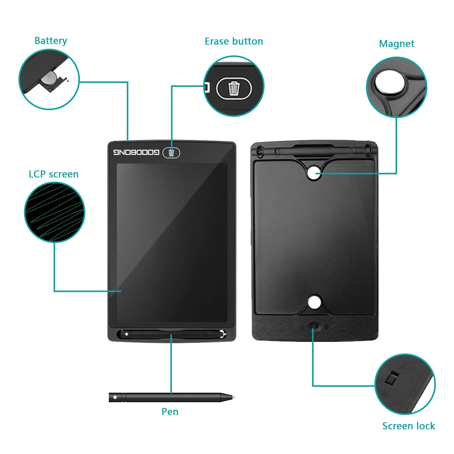 LCD Writing Tablet,GOODBONG 8.5 Inch Drawing Tablet Kids Tablets Doodle Board, Drawing Board Gifts for Kids and Adults at Home, School and Office (Black)