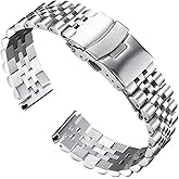 Aoeiwv Stainless Steel Watch Band Quick Release 18mm 19mm 20mm 21mm 22mm 23mm 24mm Universal Flexible Metal Watch Strap Deployment Double Flip Lock Buckle Replacement Band for Men Women