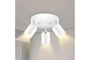 BRICOSMOCON 3 Light Track Lighting Fixtures Ceiling, Matte White Round Directional Ceiling Spotlight, GU10 Flush Mount Track Fixture, Adjustable Modern LED track Lights for Kitchen/Living Room, Bulb Not Included
