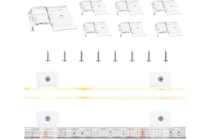 TENDIST 60 Pack Transparent Strip Light Clips Outdoor, Strong Clip Self Adhesive with Screws Mounting Holder, Clear Tape Light Mounting Clips for 0.39in/10mm Width COB LED Strip, Fairy String, Wire