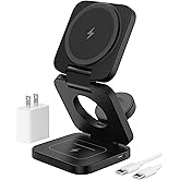 KU XIU X55 Foldable 3 in 1 Charging Station for Apple Devices, 15W Fast Magnetic Wireless Charger, Magent Travel Charger Stand for iPhone 16 15 14 13 12 Series, 5W for Apple Watch, AirPods-Black