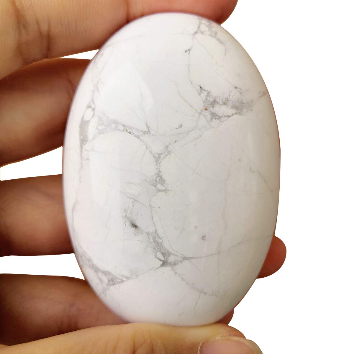 Lovionus89 White Howlite Turquoise 60mm Crystal Palm Stone - Polished Semi-Precious Worry Stone for Anxiety Relief, Meditation, Stress, Healing Crystals — image 1