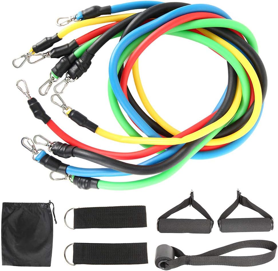 SHYSBV 11Pcs/ Set Pull Rope Latex Fitness Exercises Resistance Bands Elastic Exercises Body Fitness Workout Strength Gym Equipment-Black_A