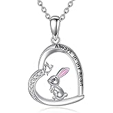 Hancock Bunny Necklaces for Women 925 Sterling Silver Rabbit Pendant Heart Necklace Bunny Jewelry Birthday Gifts for Women Family Friends