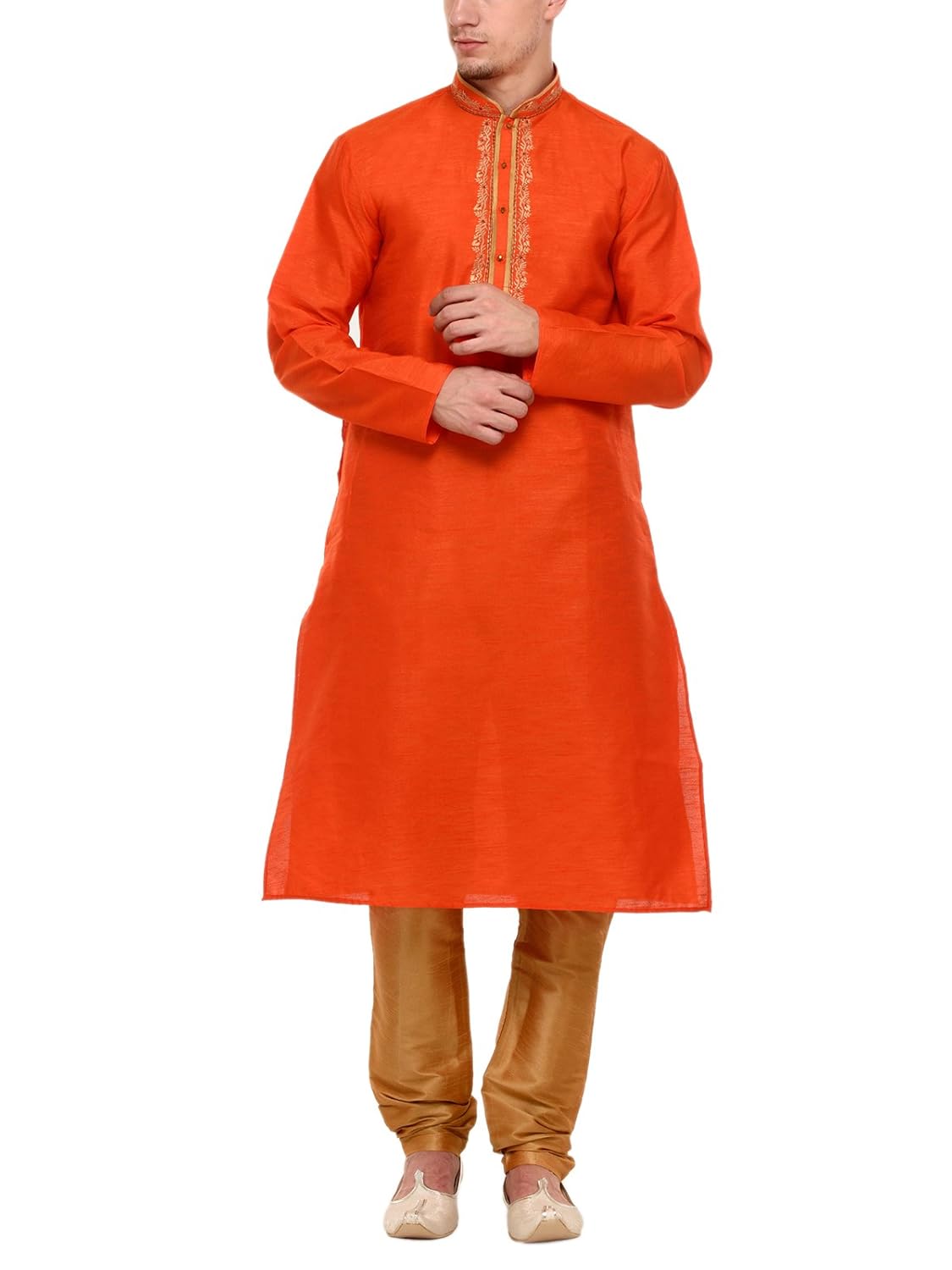 rg designers orange self design full sleeves kurta pyjama set