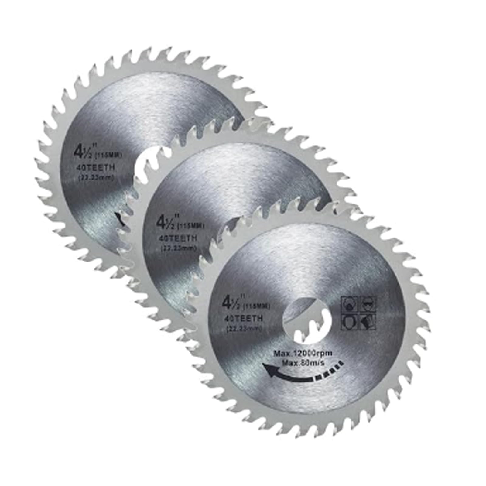 Yuiturt 3 Pcs 115mm 40 Teeth Circular Saw Blade Carbide Tipped for Woodworking, 4.5" Alloy Steel Cutting Disc for Angle Grinder, Professional Finishing Saws for Wood, Plastic
