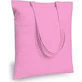 TOPDesign 12-Pack Economical 16"x15" Baby Pink Cotton Tote Bag, Lightweight Medium Reusable Grocery Shopping Cloth Bags, Suitable for DIY, Advertising, Promotion, Gift, Activity