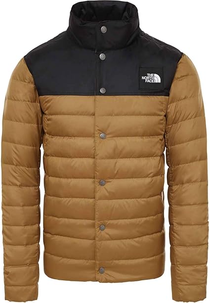 khaki and black north face jacket