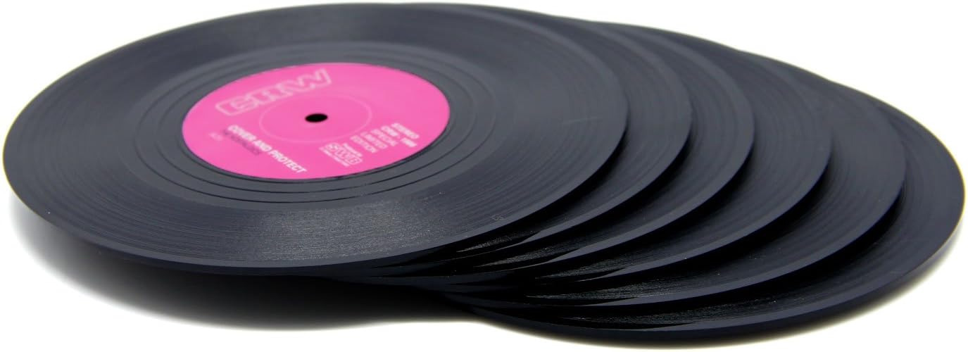 DuoMuo Coaster Vinyl Record Disk Coasters for Drinks - Tabletop Protection Prevents Furniture Damage (6 PCS Vinyl): Home & Kitchen