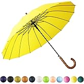 SoulRain 16 Ribs 48" Stick Umbrella Auto Open Solid Color Fashionable and Simple,Arc Classic Wood Handle,Windproof Unbreakable Stick Rain Umbrella
