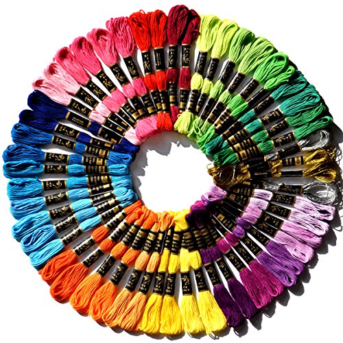 Kocean100ï¼…Cotton Embroidery ï¼†CrossStitch Floss- Bracelets String - Crafts Floss - 52pcs Premium Rainbow Color Embroidery Thread and Free Set of 4pcs Metallic embroidery thread