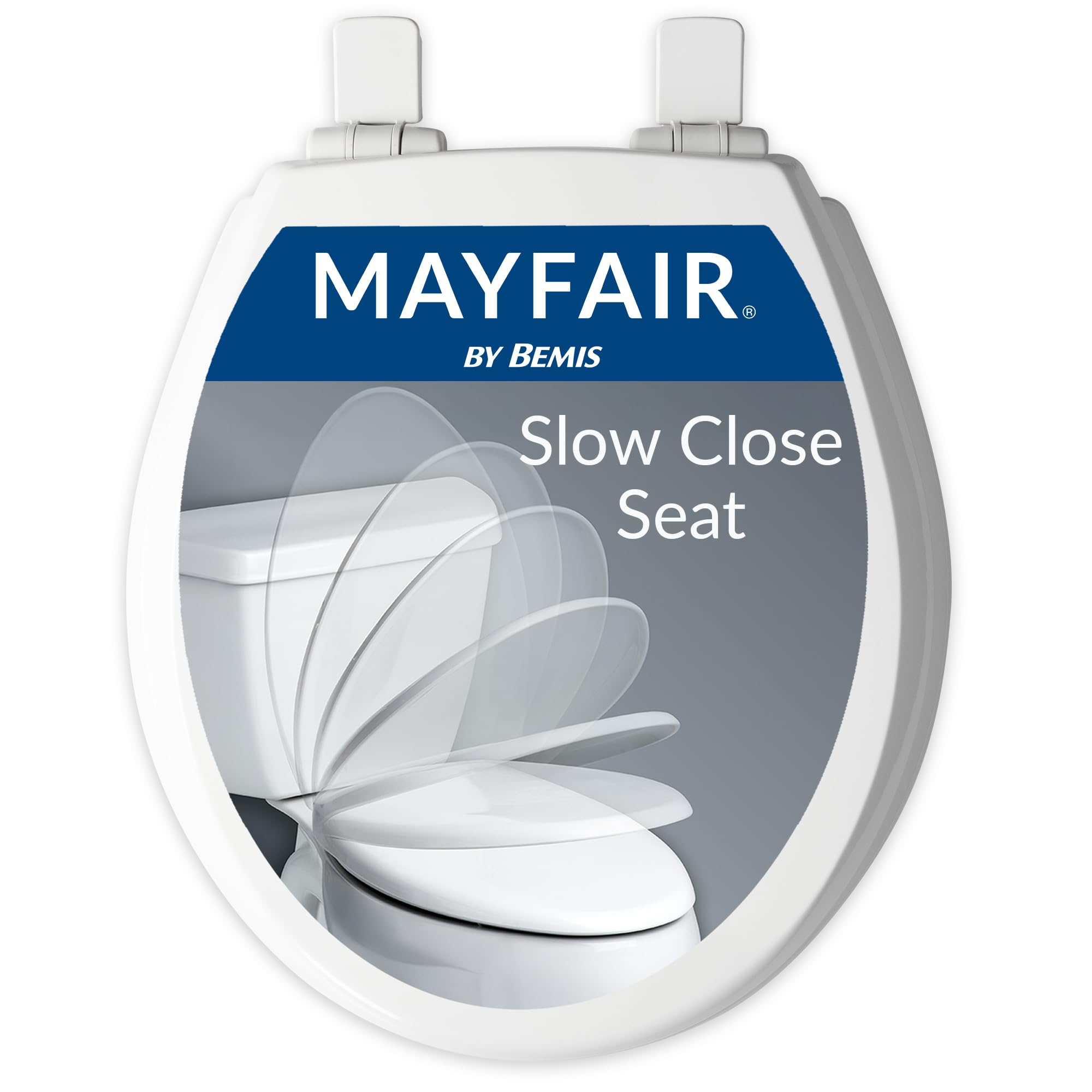 Mayfair 847SLOW 000 Kendall Slow-Close, Removable Enameled Wood Toilet Seat That Will Never Loosen, White, 1 Pack-Round-Premium Hinge