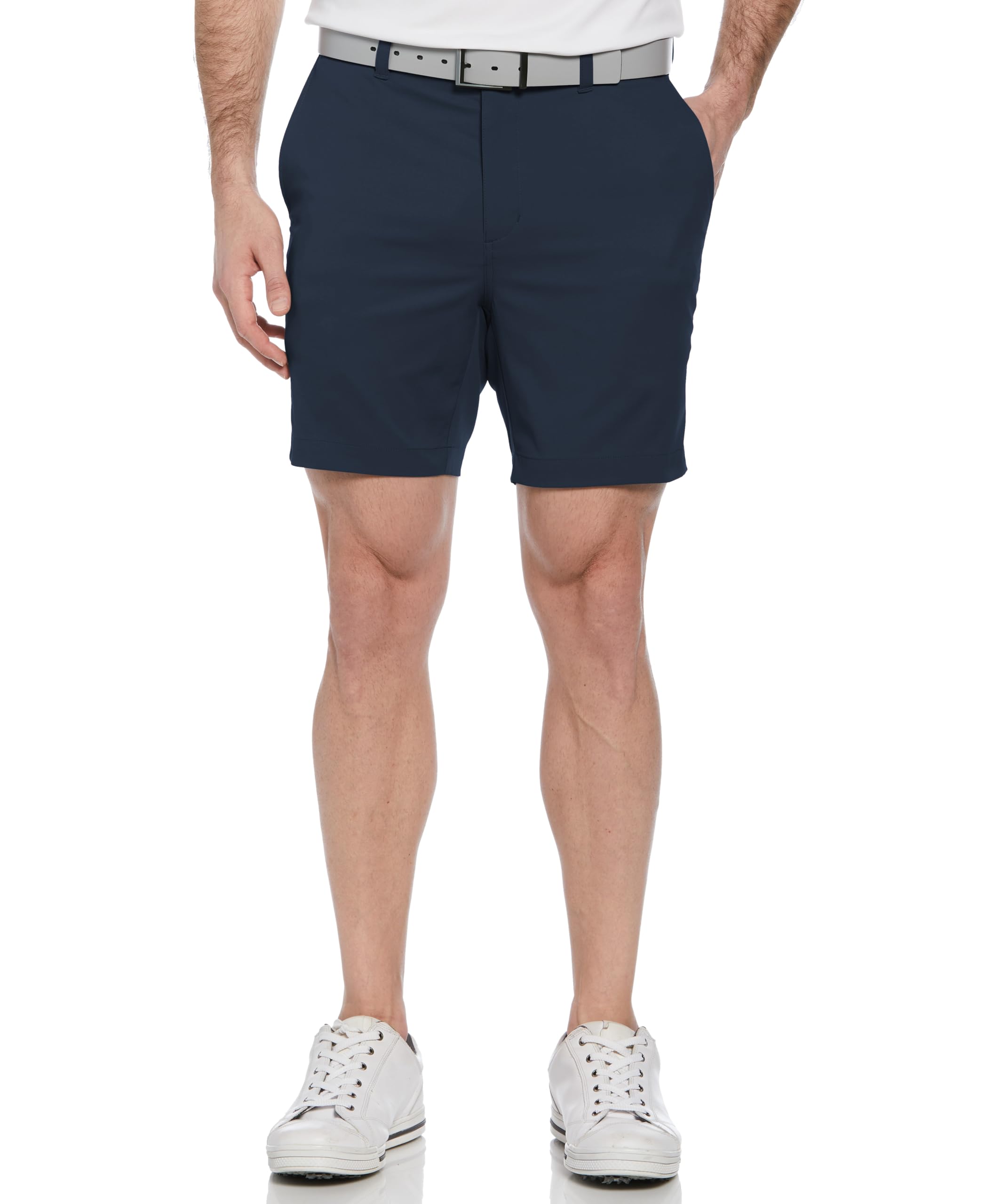 PGA Tour Men's 7” Flat Front Performance Golf Shorts with Stretch Active Waistband, Moisture-Wicking, Sun Protection, Black Iris, 38 Image
