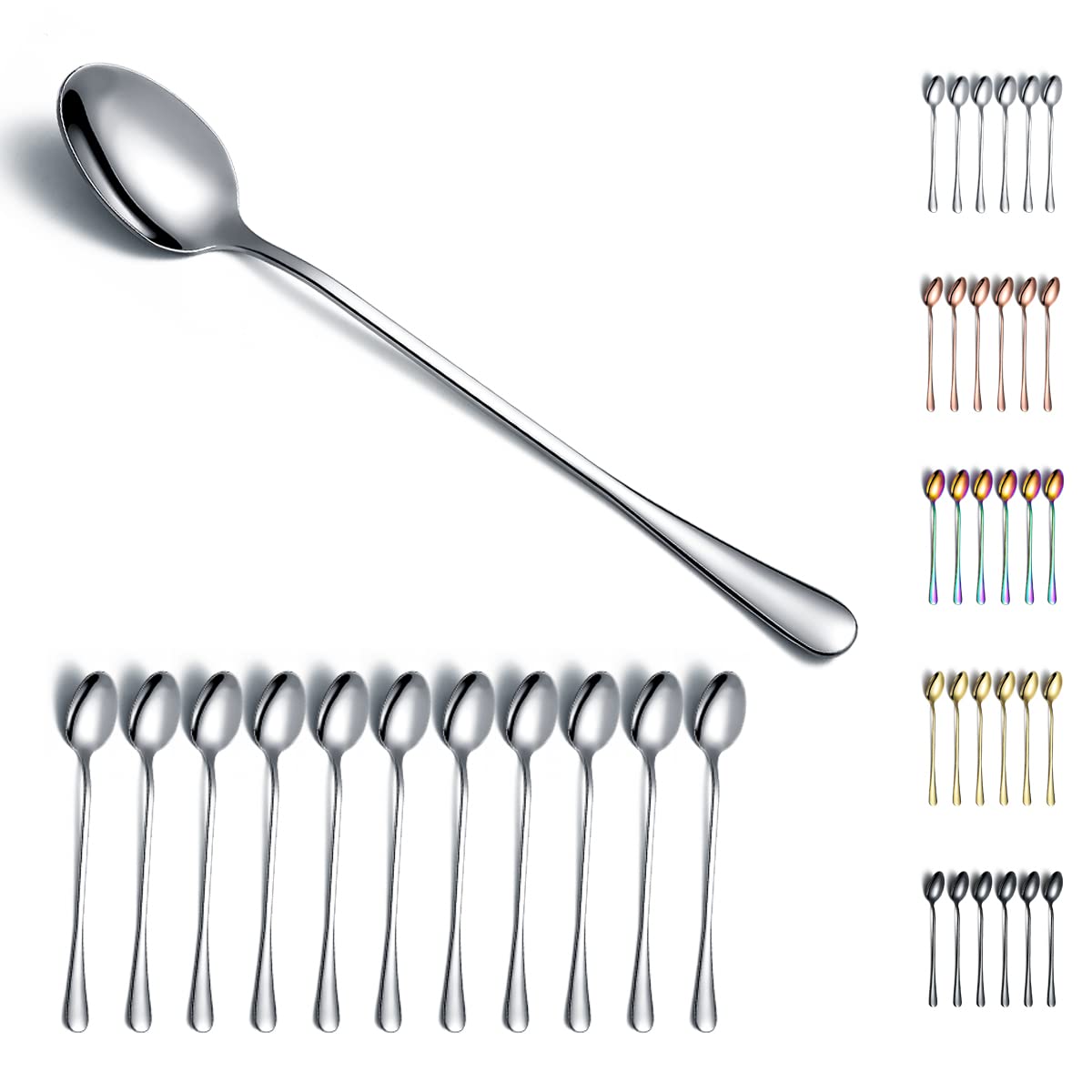 Iced Spoon,Kyraton Stainless Steel 7.5" Long Handle Mixing Spoon,Ice Cream Spoon, Stirring Bar Spoon, Cocktail Spoon, Latte Spoon Pack of 12