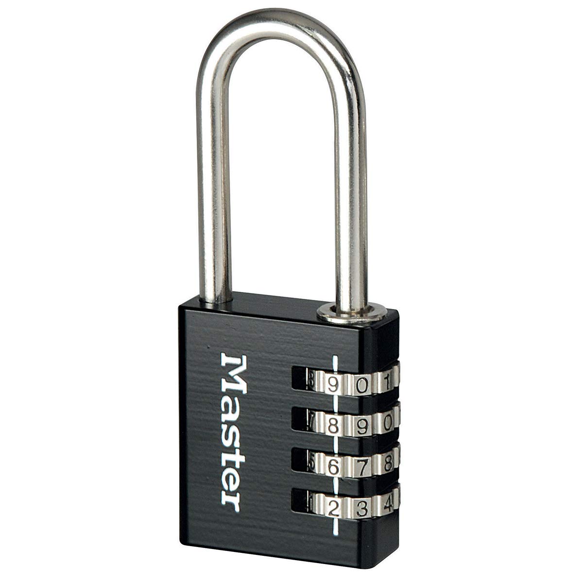 Master Lock 7640EURDBLKLH Combination Padlock in Aluminium with Long Shackle, Black, 4 x 10.2 x 1.5 cm, Multi