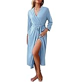 Ekouaer Women Robes Long Knit Bathrobe Lightweight Soft Kimono Robes Casual Ladies Loungewear with Pockets
