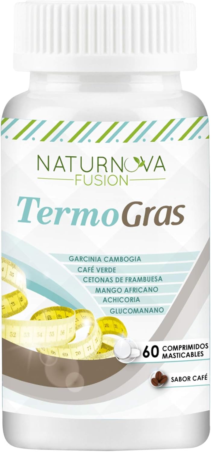 Termogras | Potente adelgazante + quemagrasas + supresor del apetito | Con garcinia cambogia, glucomanano, cetonas de frambuesa, mango africano, achicoria y café verde | 60 comprimidos masticables