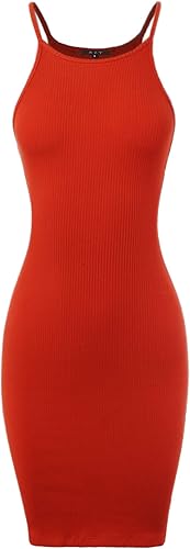 Amazon.com: A2Y Women's Ribbed Knit High Square Halter Neck Cami Mini Bodycon Dress: Clothing