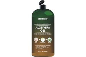 First Botany, Pure Aloe vera gel 100% Fresh Pure Aloe Infused with Stem Cells, Collagen Tea Tree Oil Natural Raw Moisturizer for Face Skin Body Hair Perfect for Sunburn, Acne, Razor Bumps 16.9 fl oz