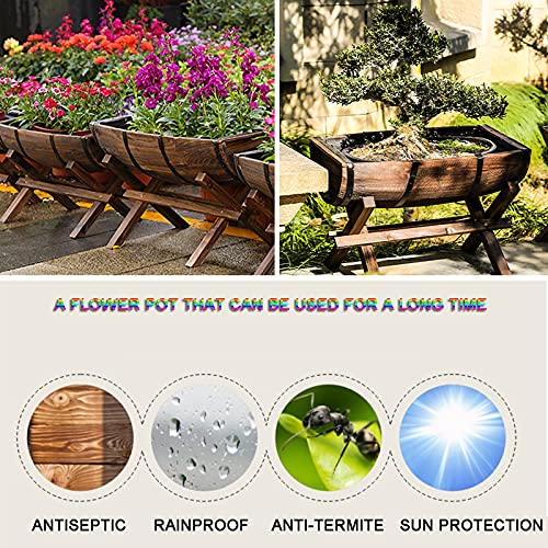 PLHMS Holzeimer im Freien Blumentöpfe, rustikales Pflanzgefäß, Pflanzkübel Holz, erhöhte Gartenbeete Hochbeet… – Bild 3