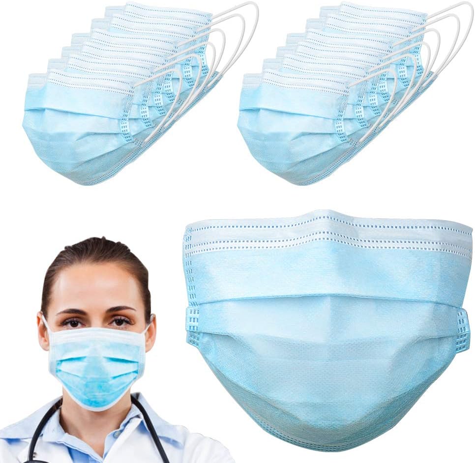 Non-Woven 3 Ply Disposable for Protection Anti-Spitting Breathable Comfortable Safety Face Shields (50Pcs)
