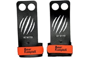 Bear KompleX 2-3 Hole Carbon Hand Grips for Weight Lifting, Cross Training and Gymnastics, Durable Workout Grips with Wrist Wraps, Comfortable Lifting Straps & Workout for Gymnastic Bars