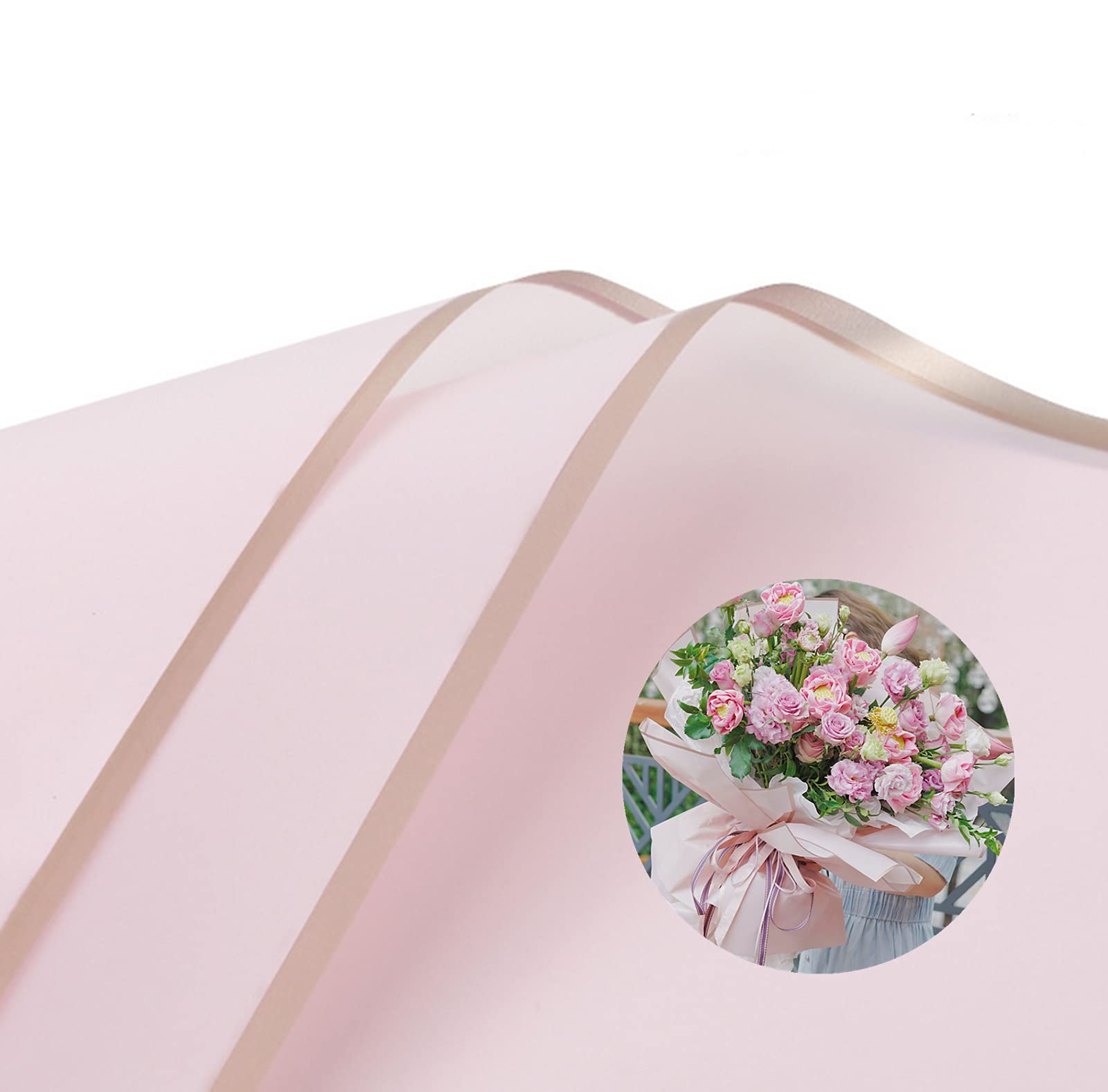 40 Counts Fresh Flowers Wrapping Paper,Wraps Waterproof Floral Wrapping Paper Sheets Fresh Flowers Bouquet Gift Packaging Korean Florist Supplies,Gold Edge 22 3/4 x 22 3/4 Inch (Pink)