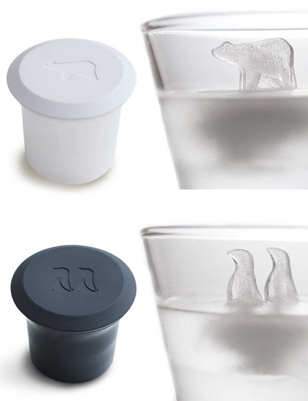 Polar Bear and Penguin Shape Ice Cube Molds Animals Novelty Design Polar Ice Molds for Drink Silicone Ice Cube Trays with Cover