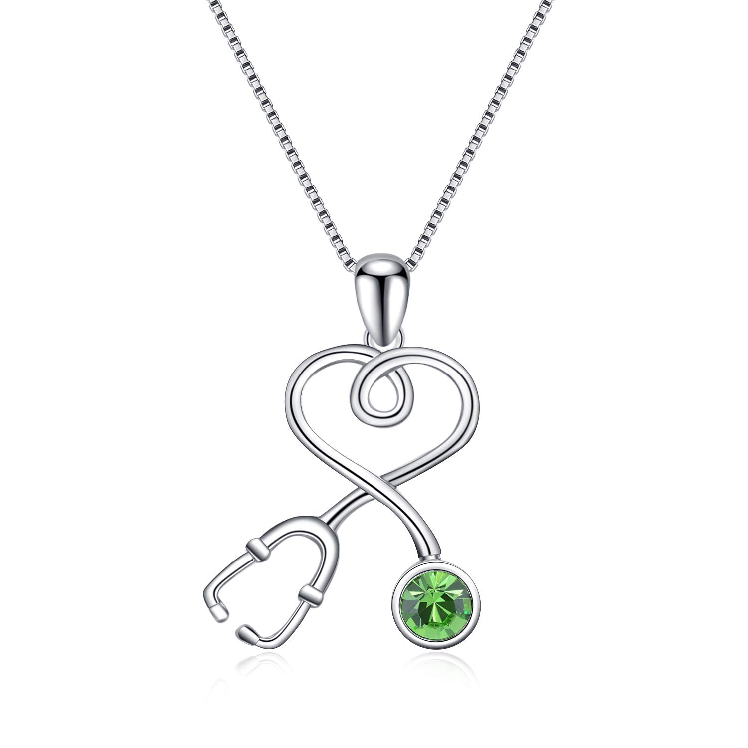 AOBOCO Silver Necklaces for Women Stethoscope Heart Pendant with Crystal Jewelry Gift for Nurse Doctor Her Mom Women Birthday Anniversary — image 1