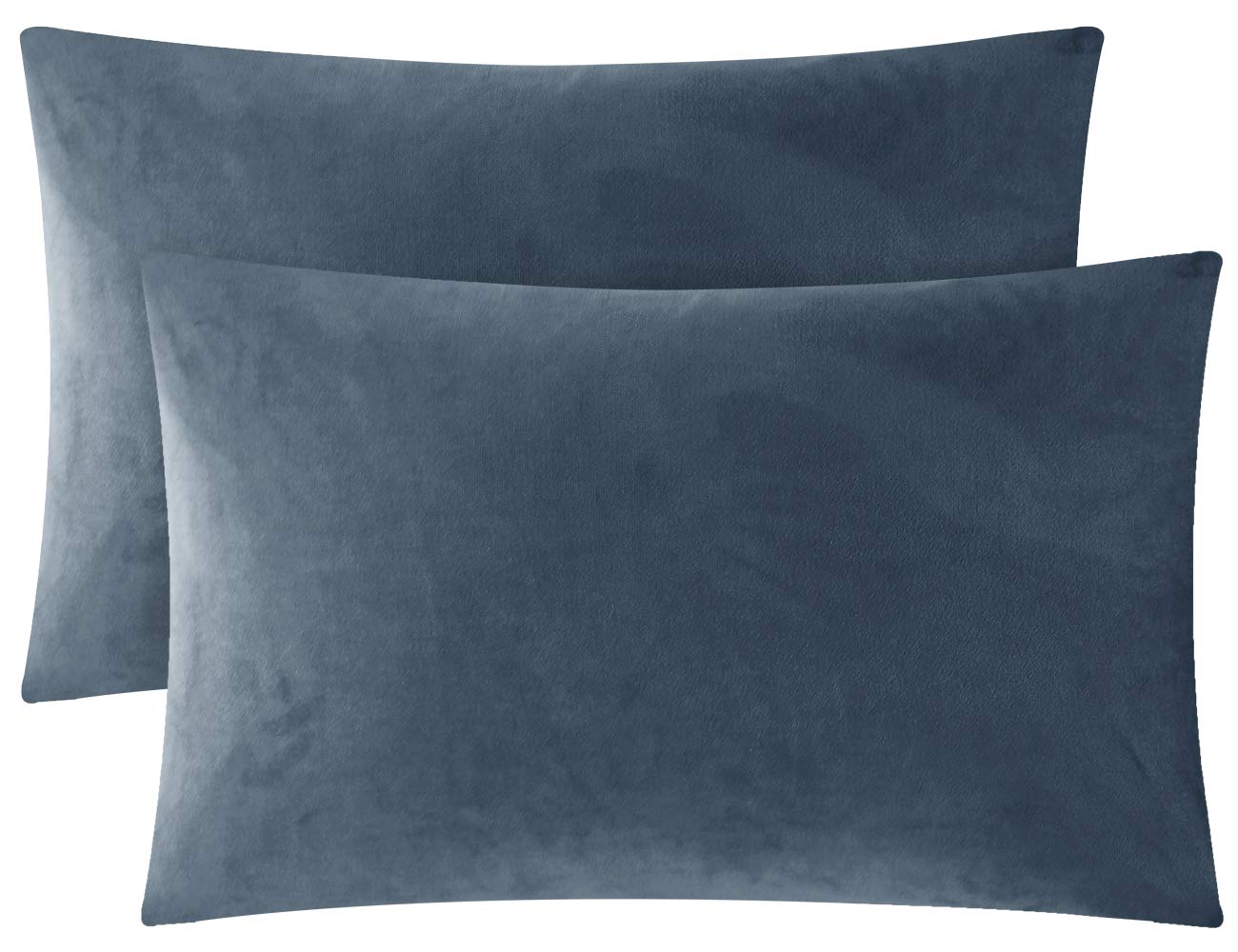 PHF Velvet Lumbar Throw Pillow Covers, Set of 2, 12" x 20", Soft Solid Home Decorative Pillow Cases for Couch Sofa Bed, No Filling,Blue Greyish