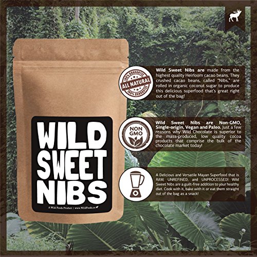 Wild Sweet Nibs, Raw Cacao Nibs Lightly Sweetened, Single-Origin, Gluten-Free, NON-GMO Superfood - Baking, Smoothies, Recipes, Snacking (4 ounce)