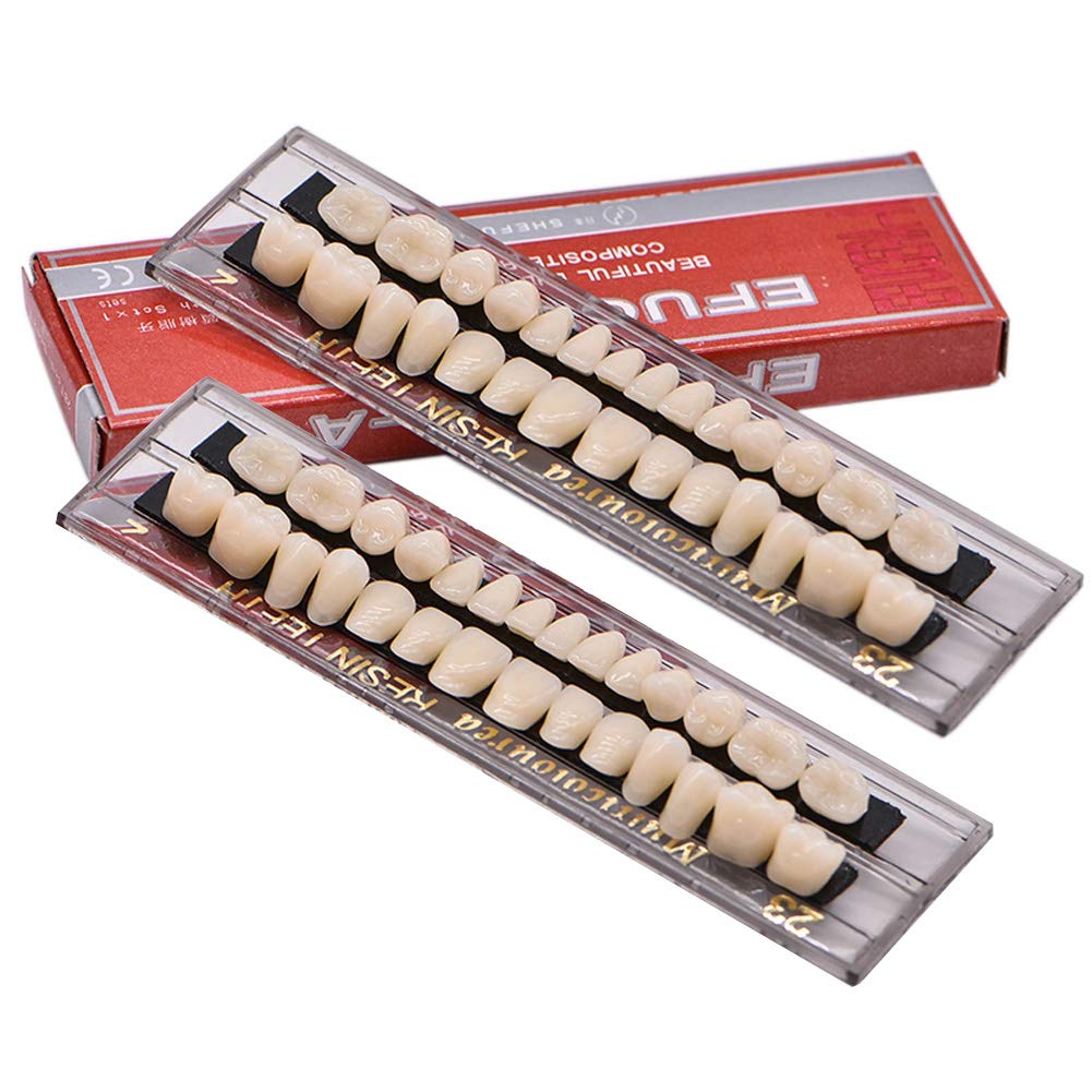 Angzhili 2 Sets (56PCS) Dental Acrylic Resin Denture Tooth Kit False Tooth for Halloween Horror Prop 23 A2