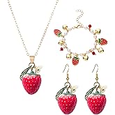 coadipress Strawberry Jewelry Set Red Strawberry Earrings Necklace Bracelet for Women Cute Lifelike Food Fruit Charm Jewelry Birthday Gifts