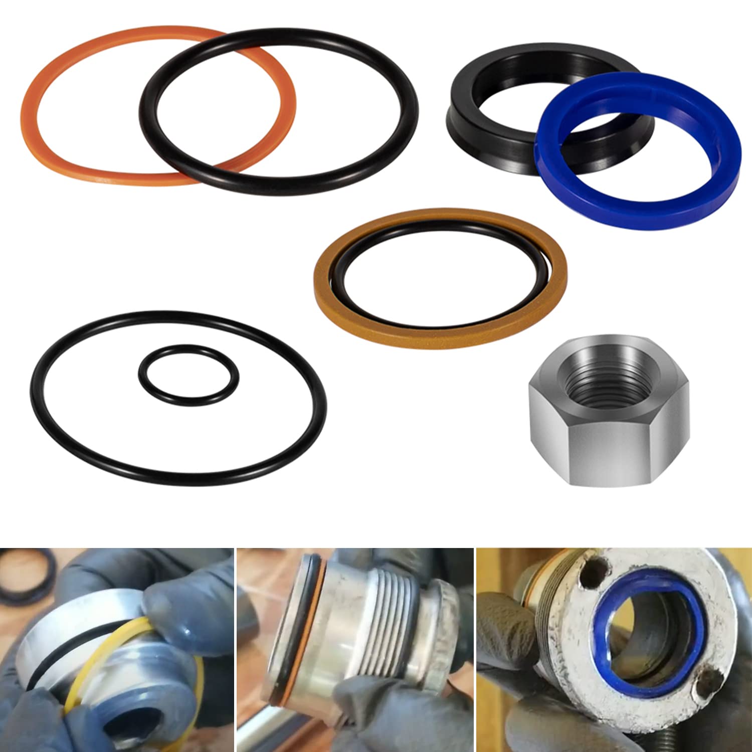 Photo 1 of Replacement Skid Steer Lift Hydraulic Cylinder Seal Kit Fit for Bobcat 444 500 610 642 643 742 743 753 & More Replaces OEM 6803329, 7137769