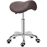 Kaleurrier Saddle Stool Rolling Swivel Height Adjustable with Wheels,Heavy Duty Saddle Chair,Ergonomic Stool Chair for Hair Salon Lab Clinic Dental Massage Home Office Kitchen (Coffee, Without Back)