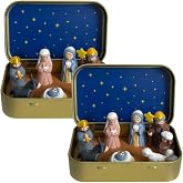 Mini Christmas Nativity Set with Jesus Figures, Mini Nativity in a Tin Box | Religious Little People Nativity Set, Handcrafted Resin Tiny Jesus Figurines, Stocking Stuffer, Easter Christmas Decoration