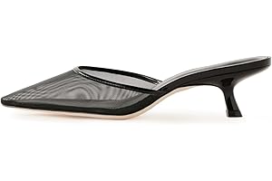 KISSASA Kitten Heels Mules Closed Pointed Toe Slip On Backless Stilettos Comfort Low Heel Pumps Shoes for Women