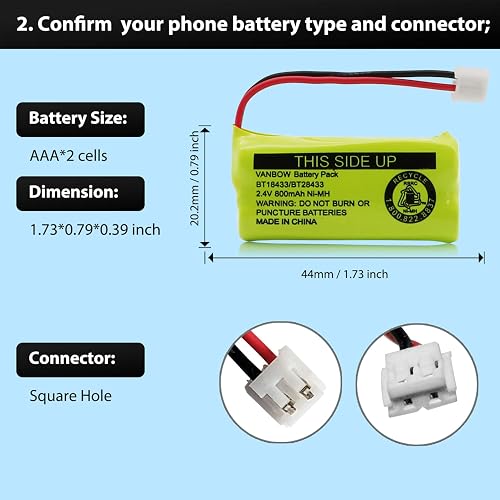 2 Pack - Replacement For AT&T SL82518 Battery - Compatible With AT&T Cordless Phone Battery (700mAh 2.4V NI-MH) - Online Marketplace