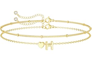 DEARMAY Dainty Initial Heart Gold Bracelets for Women Trendy, 14K Real Gold Letter Charm Bracelet Jewelry Cute Simple Fashion Chain Bracelets for Women Gift