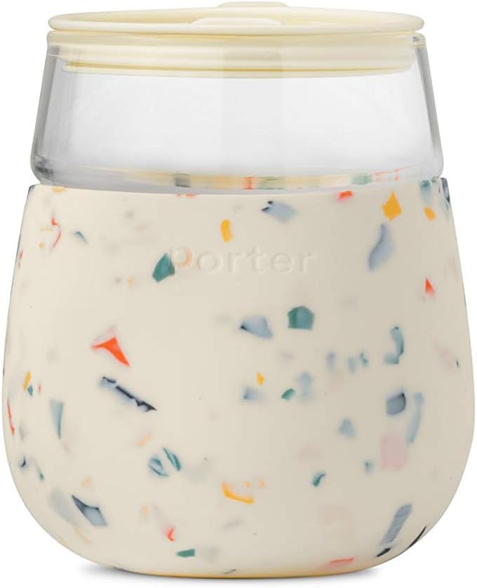 W&P Porter Wine Cocktail Glass w/Protective Silicone Sleeve | Terrazzo Cream 15 Ounces | On-the-Go | Reusable | Portable | Dishwasher Safe, 15 Oz