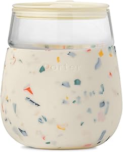 W&P Porter Wine Cocktail Glass w/Protective Silicone Sleeve | Terrazzo Cream 15 Ounces | On-the-Go | Reusable | Portable | Dishwasher Safe, 15 Oz