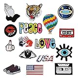 17 Pcs Iron On Embroidered Motif Applique Glitter Sequin Decoration Patches DIY Sew on Patch for Jeans, clothing