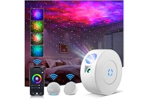 AURVIV Laser Safety Certified Starry Sky Projector, 3+1 Control Modes 16M Color Adjustable Nebula via Mobile App, 900 Sq.ft Coverage, 4 Custom Scenes, 25dB Silent Operation with 4 Positioning Angles(White)