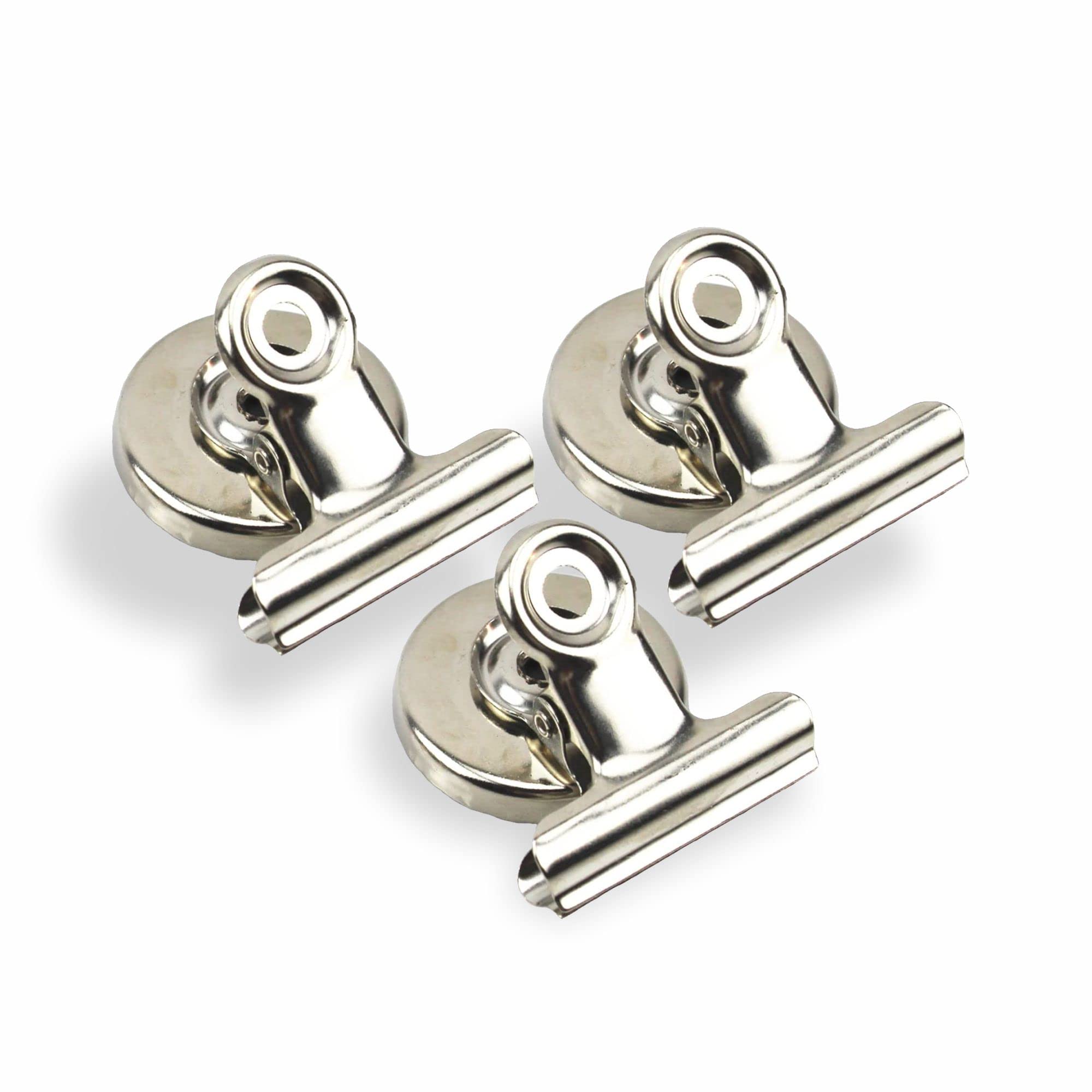 Magnetic Bulldog Clips Stainless Steel Binder Hook Clips Scratch Free Multifunctional Fridge Wall Or Paper Clip Whiteboard Magnet Hinge for Home Office School and Kitchen Pack of (3)