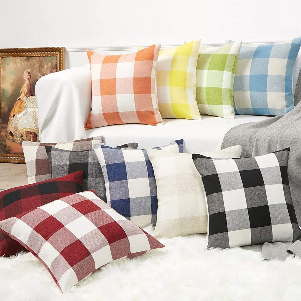 Set of 2 Fall Black and White Buffalo Check Plaid Throw Pillow Covers Farmhouse Decorative Square Pillow Covers 18x18 Inches for Farmhouse Home Decor: Home & Kitchen