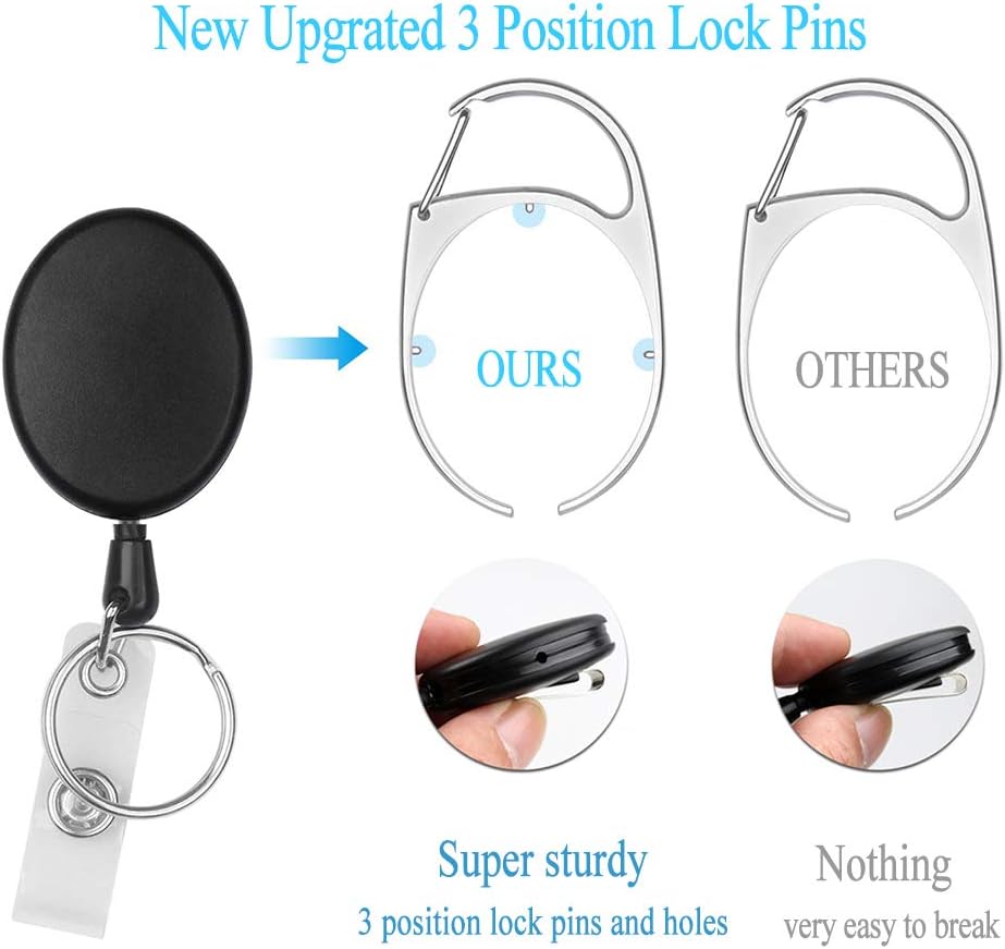 Teskyer 2 Value Pack Leather Badge Holders and Heavy Duty Retractable Badge Reels Set, Vertical Premium ID Card Holders with 2 Card Slots, 24 inch Kevlar Cord with Carabiner Reel Clip : Office Products