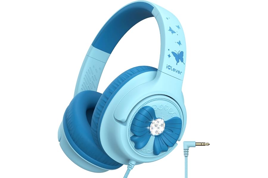 iClever C371 Kids Headphones with Cord for School Boys Girls Travel Gift | SafeSound Tech3.0, Stereo Sound, 3.5mm Jack, Foldable, Durable Headband, Safe Wired Headphones for Kids, Powder Blue