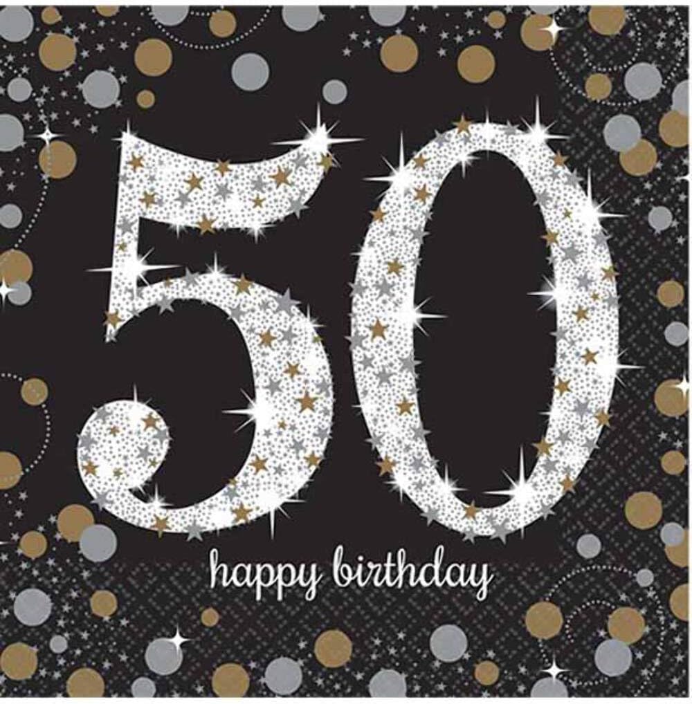 Amscan Gold Celebration 50th Luncheon Napkins 2ply Pack of 16 33cm