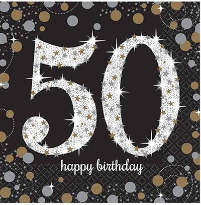 Amscan Gold Celebration 50th Luncheon Napkins 2ply Pack of 16 33cm
